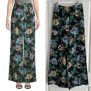 Women's Diane Von Furstenberg Wide Leg High Rise Floral Benton Black Pants 2